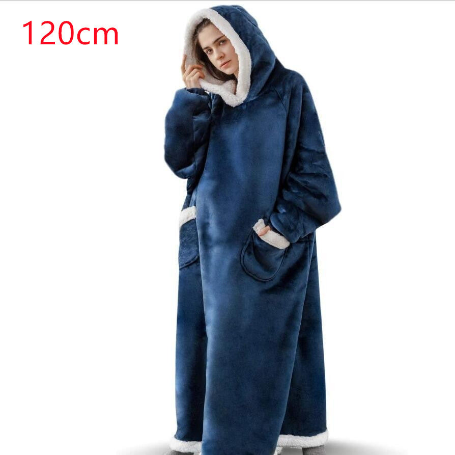 Oversized sherpa hoodie blanket on the couch