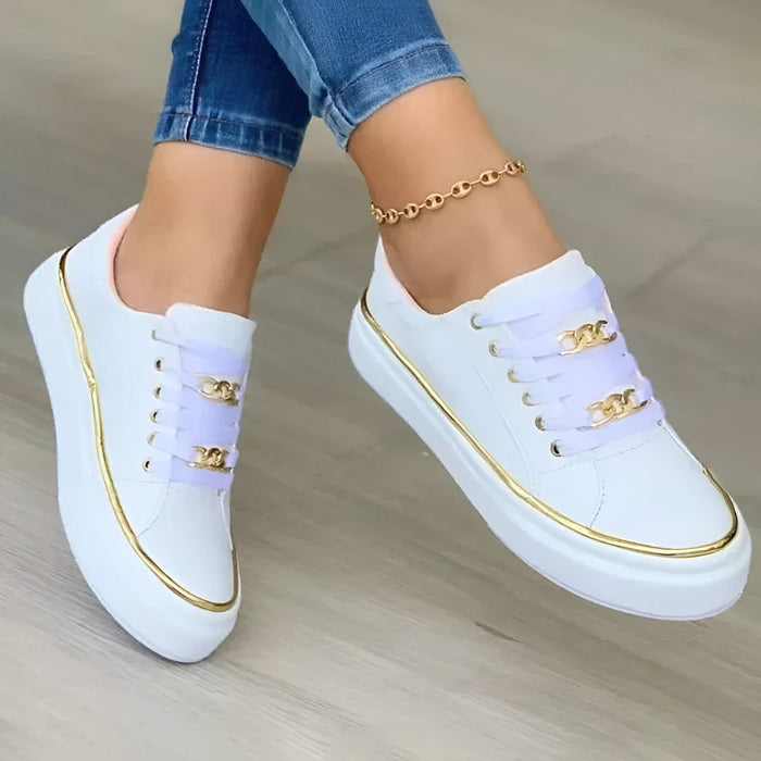 Women's Slip-On Sneakers with Gold Trim and Cushioned Footbed