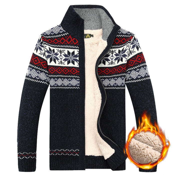 Carter | Men's Fleece Lined Zip Cardigan with Nordic Knit Pattern
