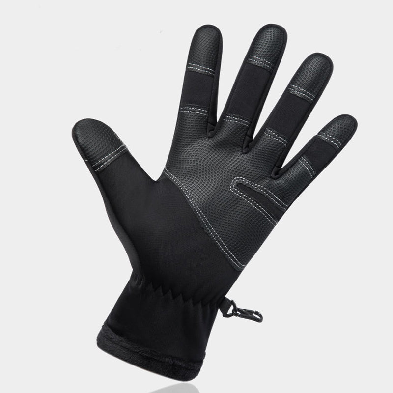 Black waterproof winter gloves with zip pocket