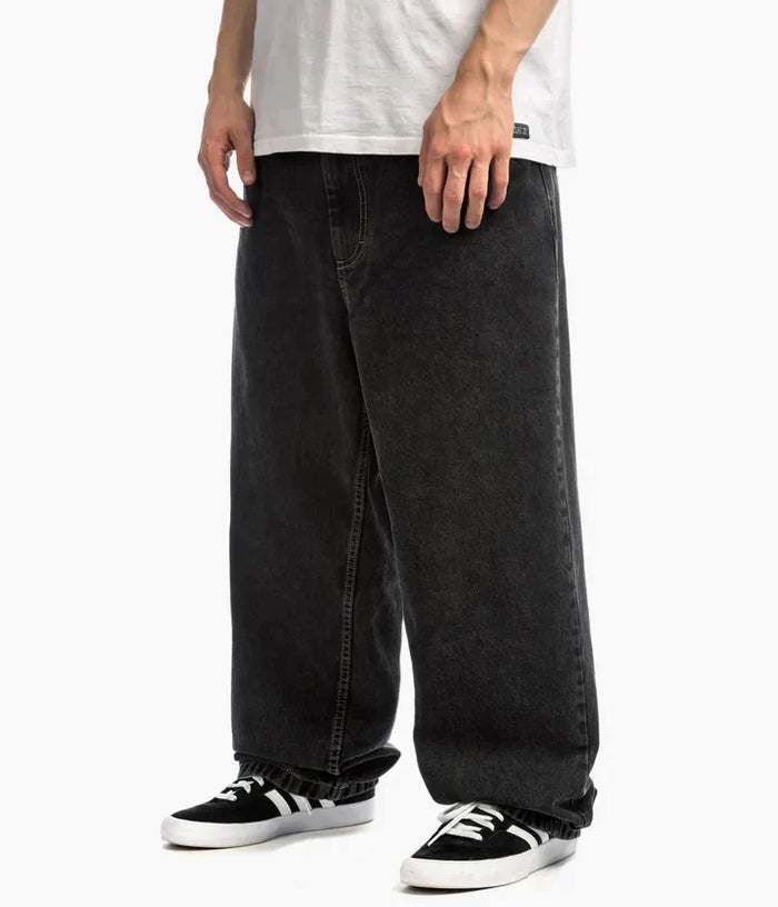 Men's Wide-Leg Relaxed Fit Jeans with Washed Denim
