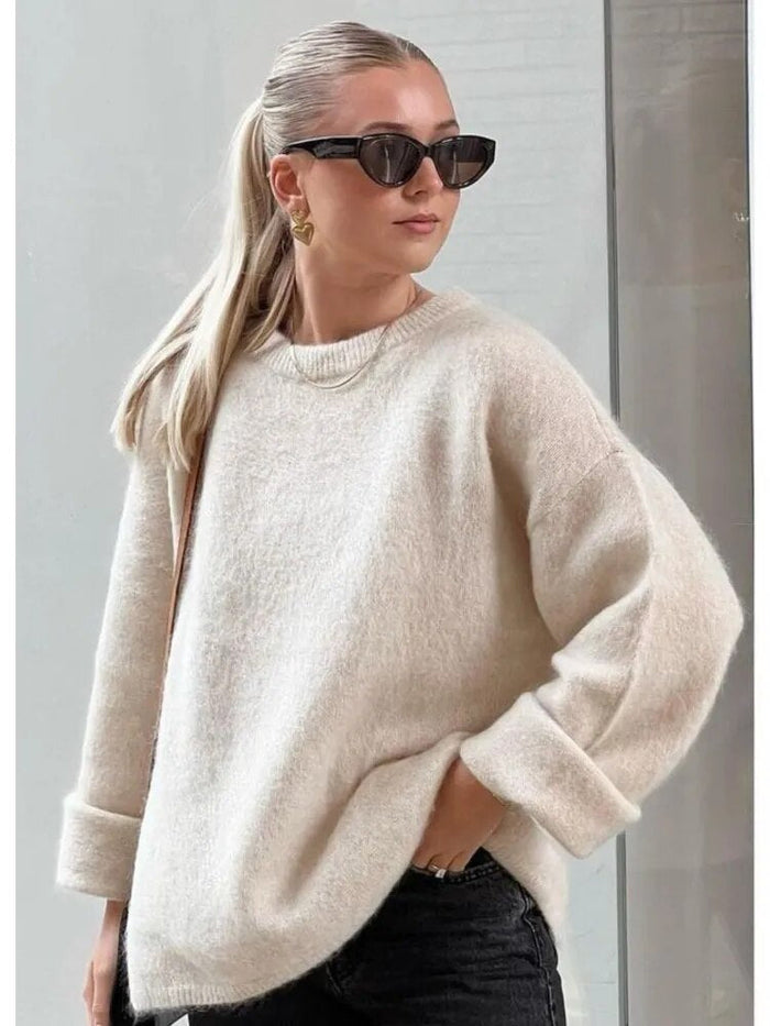 Women's Relaxed Crew Neck Sweater Long Sleeve