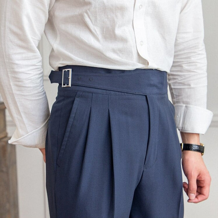 Men's Pleated Trousers with Adjustable Buckle