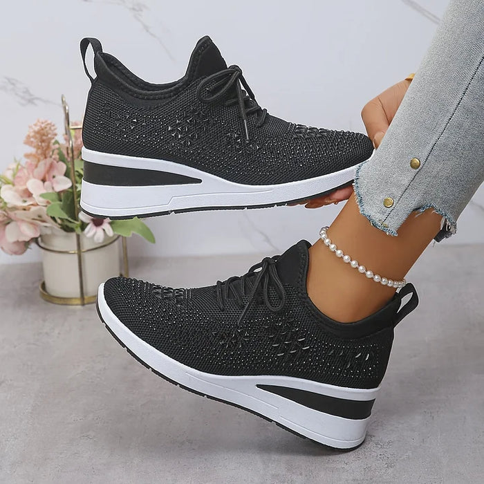 Women's Knit Slip-On Platform Sneakers with Lace-Up