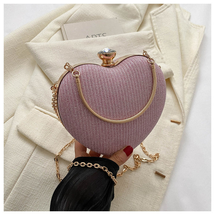 Kinsley | Heart-Shaped Metallic Evening Clutch with Chain