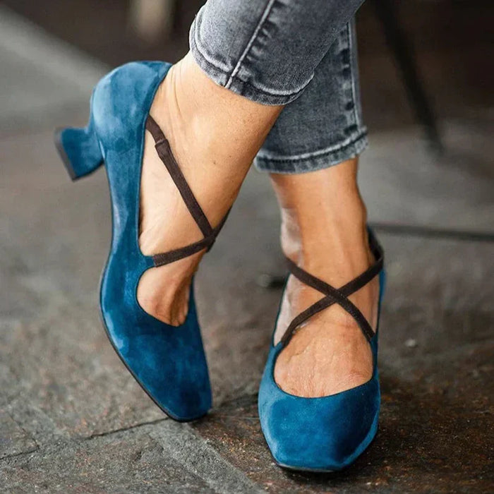 Women's Block Heel Mary Jane Shoes with Crisscross Straps