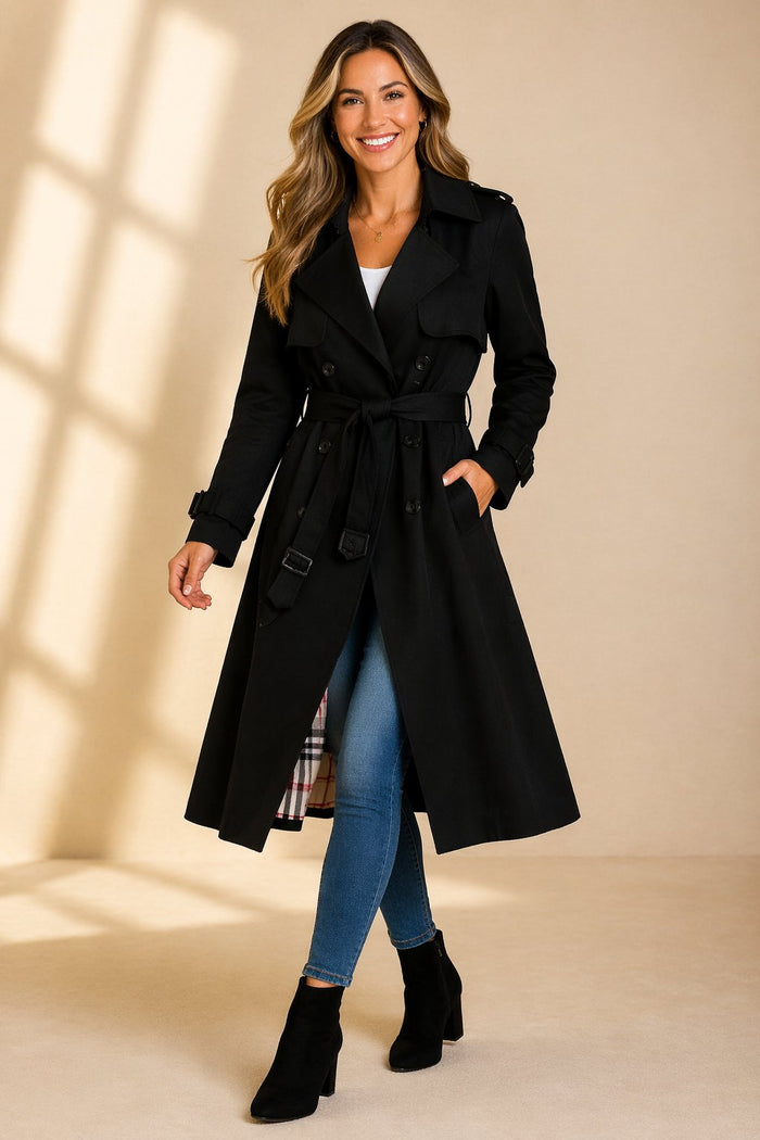 Women's Double-Breasted Trench Coat with Belt