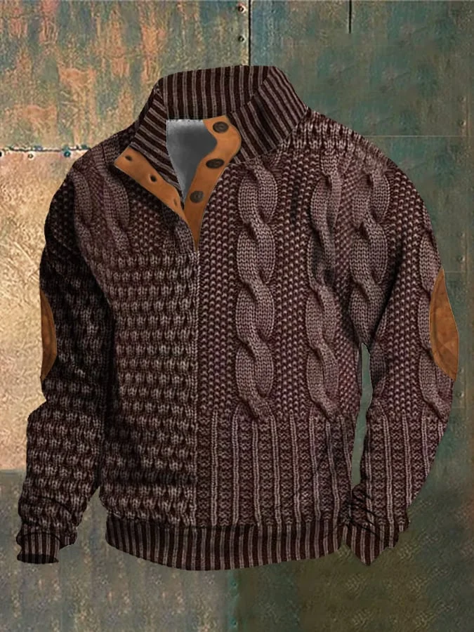 Men's Cable-Knit Quarter-Zip Sweater with Collar Detail