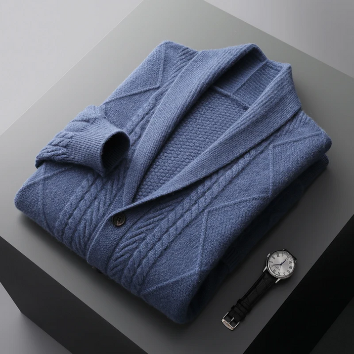 Men's Cable-Knit Cardigan with Shawl Collar