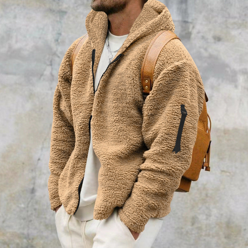 Men's hooded teddy fleece jacket