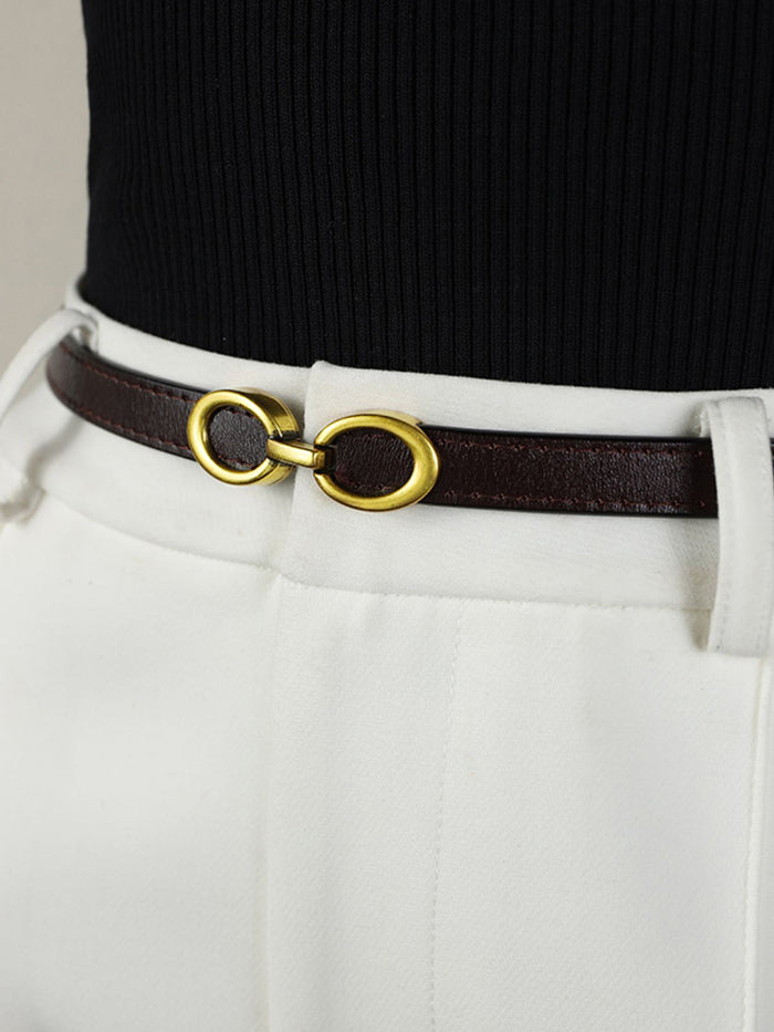 Women's Slim Ring Buckle Belt with Gold Clasp Detail