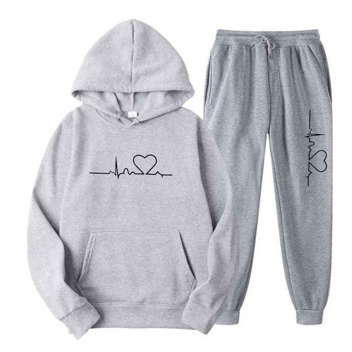 Women's Hoodie and Jogger Set with Heartbeat Print