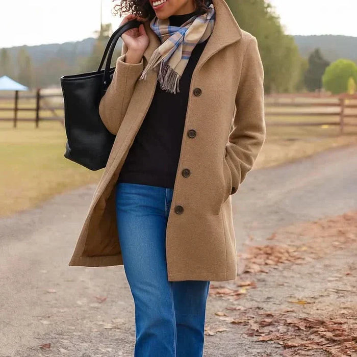 Women's Notch-Lapel Longline Coat Button-Front