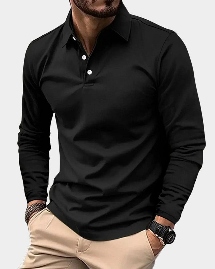 Men's Long Sleeve Polo Shirt Smart Casual Button Collar