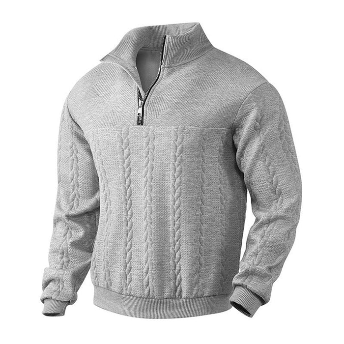 Men's Cable Knit Quarter-Zip Sweater with Stand Collar