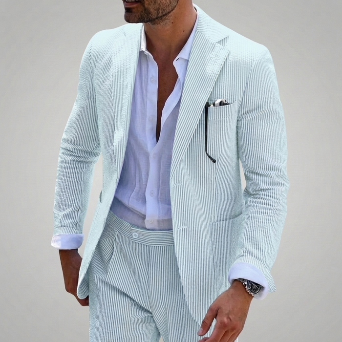 Men's Striped Two-Piece Suit Blazer Trousers Slim Fit
