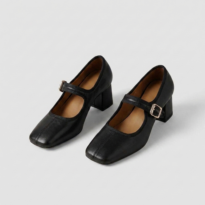 Women's Mary Jane Block Heel Shoes Closed Toe with Strap