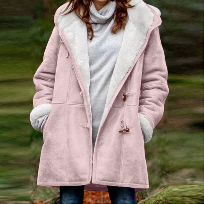 Women's Hooded Toggle Duffle Coat with Sherpa Lining