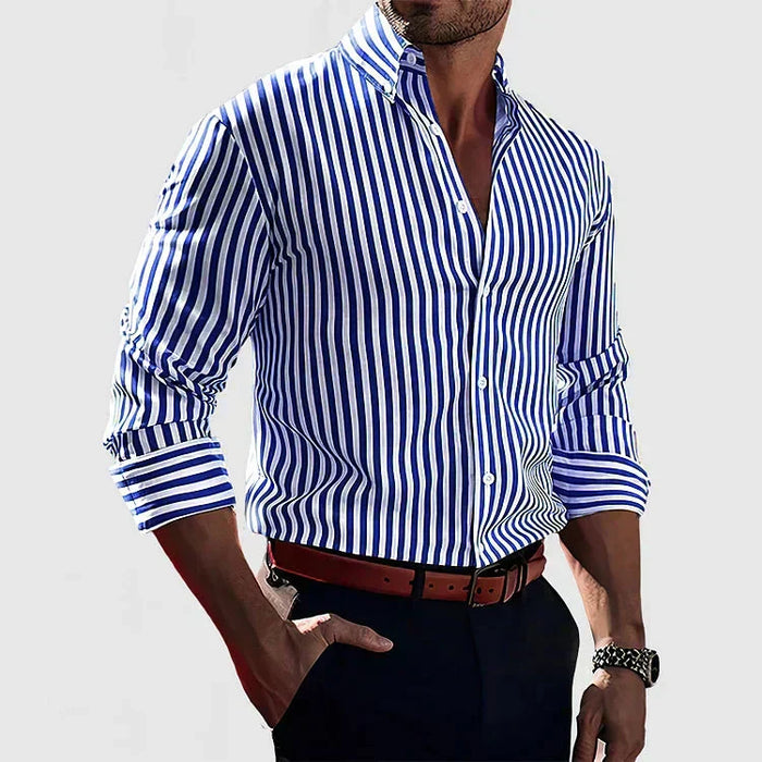Men's Vertical Stripe Button-Down Shirt Long Sleeve