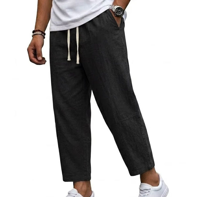 Men's Wide-Leg Cropped Trousers with Drawstring Waist