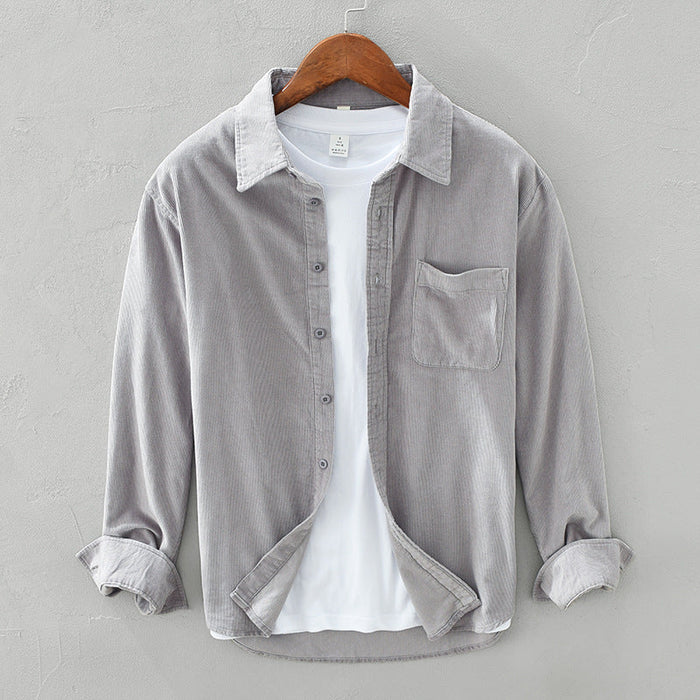 Men's Corduroy Long Sleeve Shirt with Chest Pocket