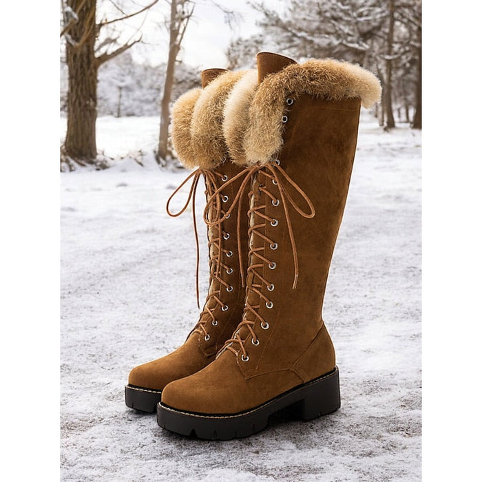 Women's Knee-High Winter Boots with Lace-Up Front