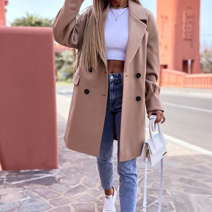 Women's Double-Breasted Blazer Coat with Notch Lapel