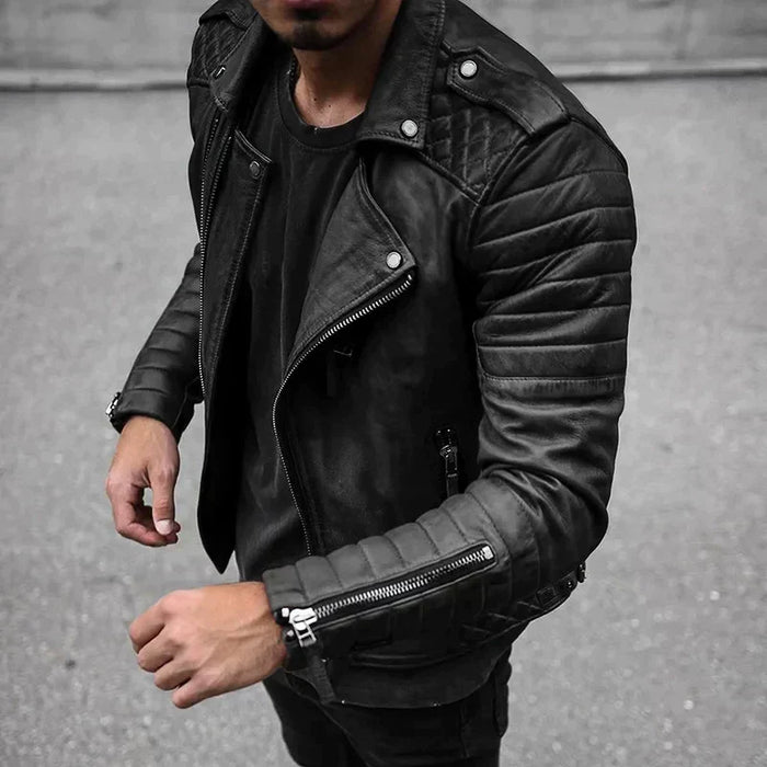 Men's Quilted Biker Jacket with Asymmetric Zip