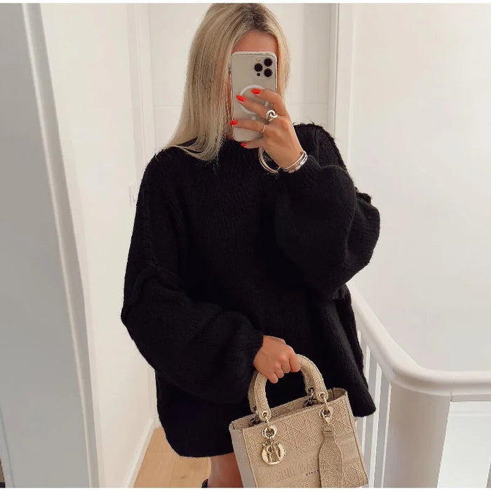 Women's Oversized Knit Sweater with High Collar