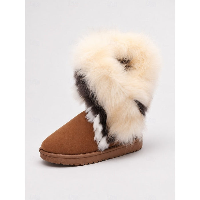 Women's Fluffy-Trimmed Winter Boots with Slip-On Style