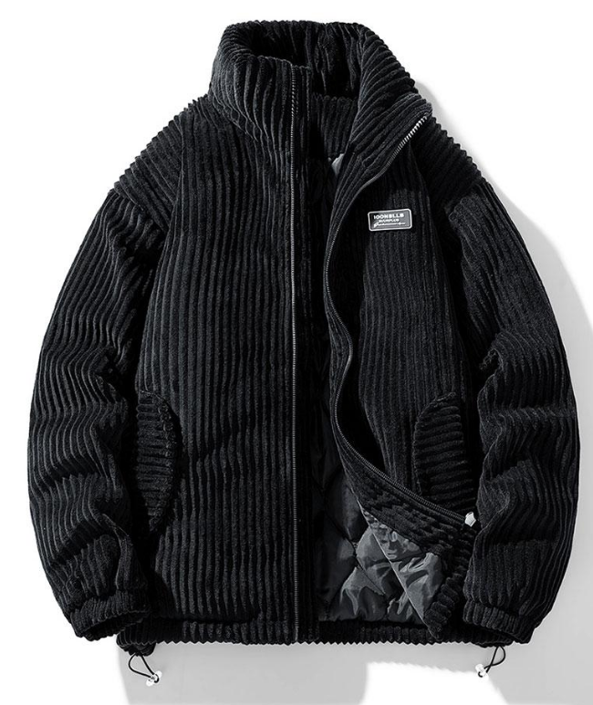 Men's Ribbed Corduroy Zip Jacket with Stand Collar