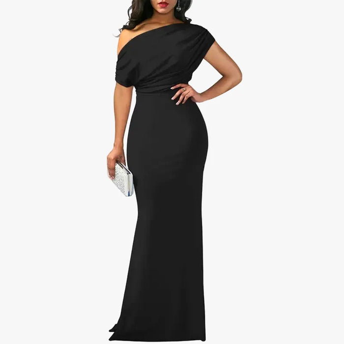 Women's One-Shoulder Maxi Dress with Draped Bodice
